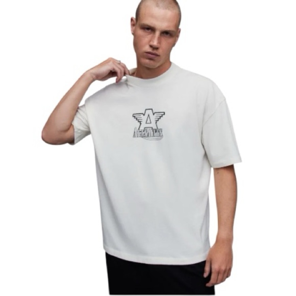 AllSaints Match Biker oversized boxy organic cotton logo tee Medium M NWOT
